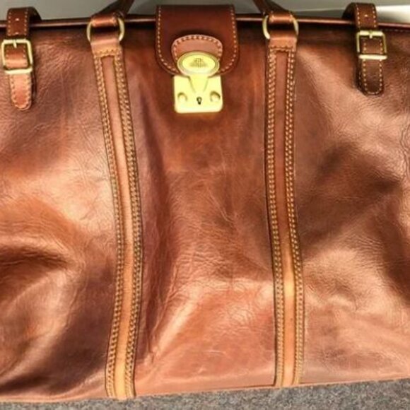 THE BRIDGE Italian Leather Large Buckle Travel bag Brown with Gold Hardware - Picture 13 of 14